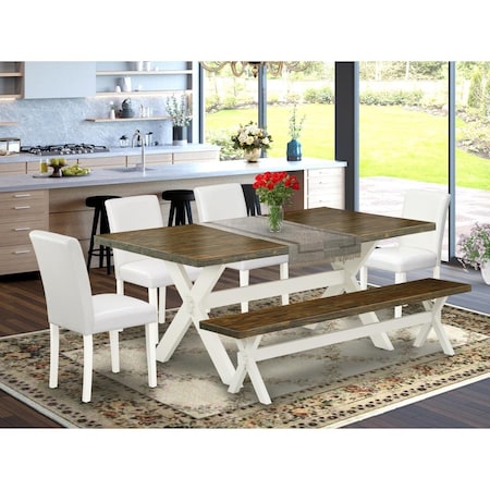 East West Furniture 6 Piece X-Style Stylish Kitchen Table Set - Linen White X077AB264-6